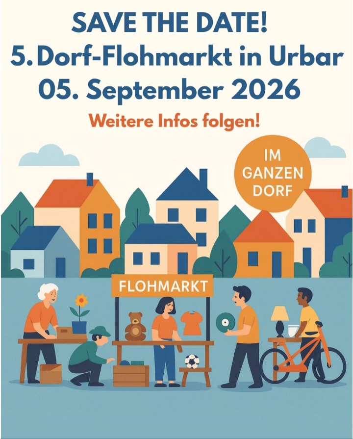 Ankündigungsplakat: 5. Dorf-Flohmarkt in Urbar am 5. September 2026